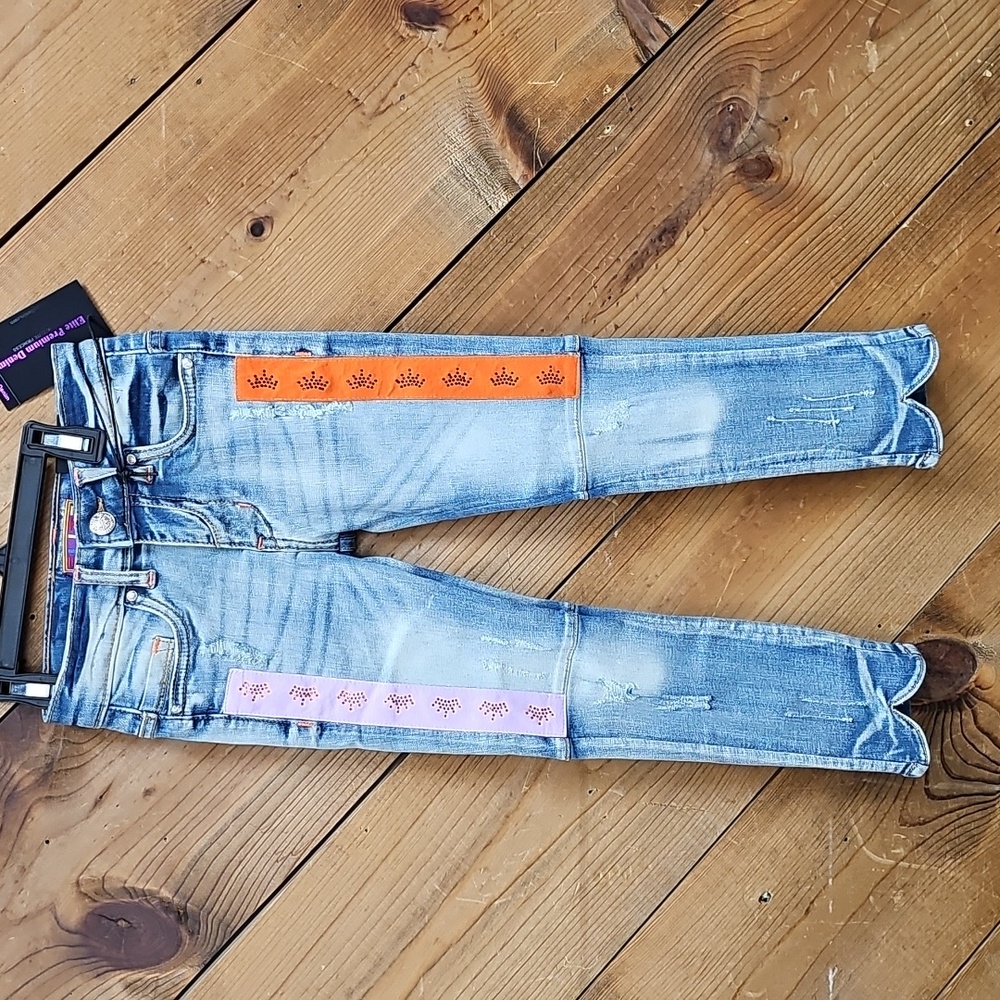 NWT Elite Premium Denim Stylish Kids Denim Jeans with Embroidered Patches.
